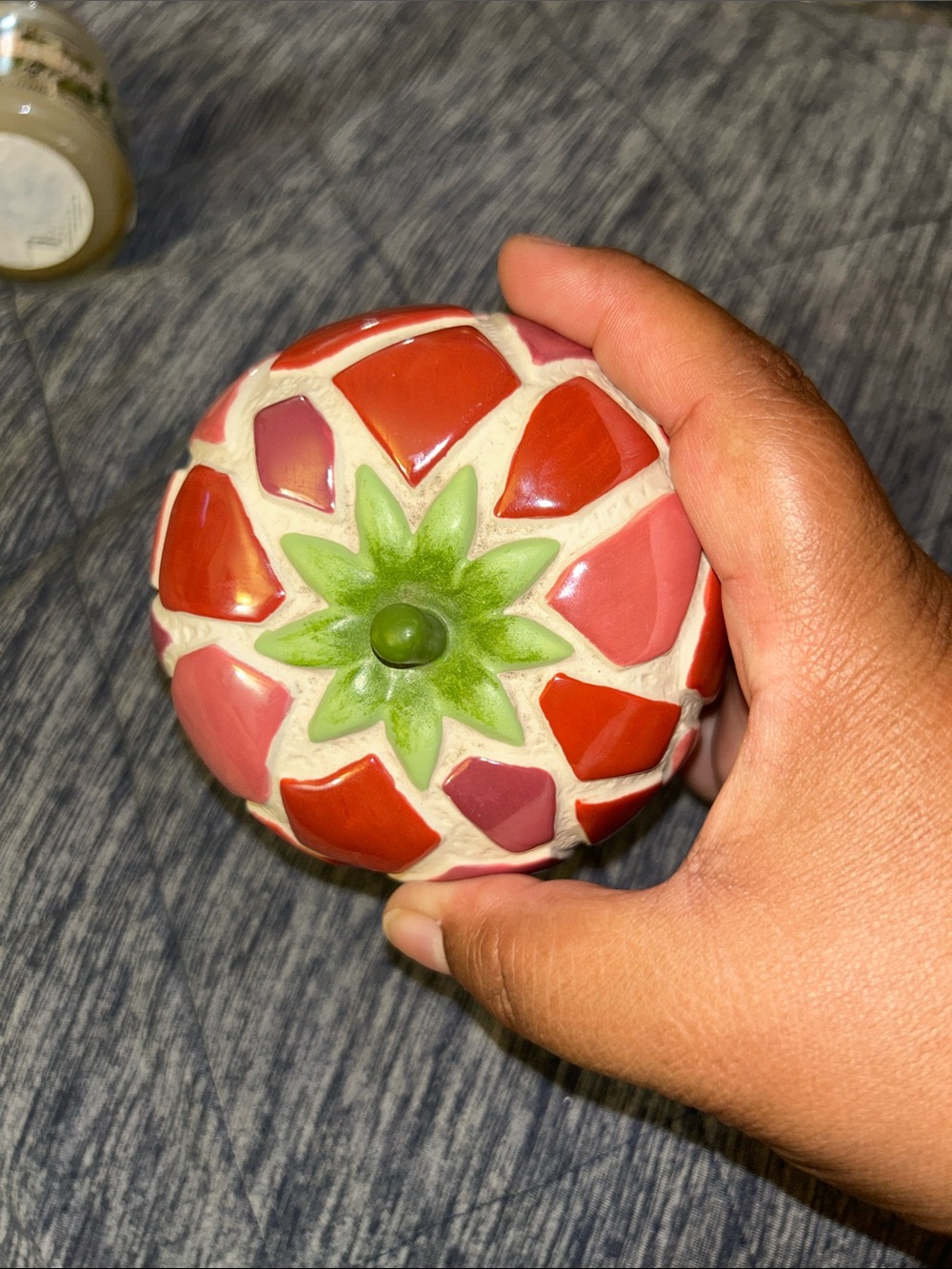 Grasslands Road Red Mosaic Ceramic Tomato Accent with Green Stem - Picture 10 of 10